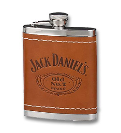 Photo of Jack Daniel's Leather Cover Stainless Steel Liquor Flask - 6 oz.