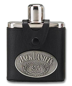 Photo of Jack Daniel's Black Leather Cap Flask with Logo Medallion - 4 oz.