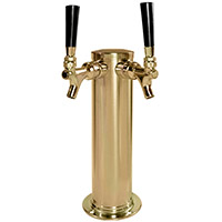 Polished PVD Brass Dual Faucet Draft Beer Tower - 3-Inch Column