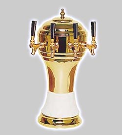 Photo of CT901-4BR Zeus Ceramic 4-Faucet Draft Beer Tower - White w/ Brass Finish
