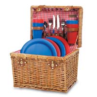 Oxford Willow Chest Picnic Basket for Four - Red Check Lining