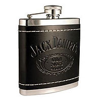Leather Cover Stainless Steel Liquor Flask - 6 oz.