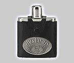 Jack Daniel's Black Leather Cap Flask with Logo Medallion - 4 oz.