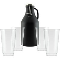 Black Growler with 4 Pint Glasses