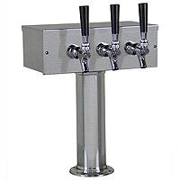 Inventory Reduction - Brushed Stainless Steel T-Style Beer Tower - 3 Chrome Faucets with Stainless Steel Levers
