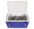 Double Faucet Jockey Box - 48 Qt., Two 120' SS Coils - Blue