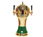 Zeus CT900-4BR Ceramic 4-Faucet Draft Beer Tower - Green w/ Brass Finish
