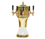 CT901-5BR Zeus Ceramic 5-Faucet Draft Beer Tower - White w/ Brass Finish