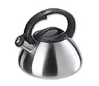 Oggi Satin Stainless Steel Whistling Kettle - Black Lid