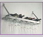 Rogar 8208 Wall Mounted Single-Tier Wine Glass & Bottle Rack - Brushed Stainless