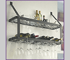 Rogar 8315 Wall Mounted Double-Tier Wine Glass & Bottle Rack - Black