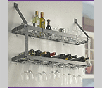 Rogar 8301 Wall Mounted Double-Tier Wine Glass & Bottle Rack - Hammered Steel