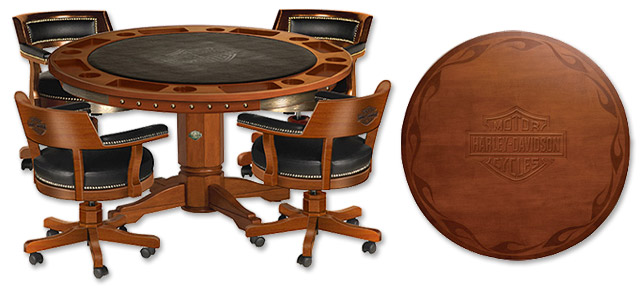 Photo of Harley-Davidson Bar & Shield Flames Poker Table Set with Heriage Brown Finish