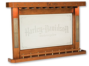 Photo of Harley-Davidson Bar & Shield Flames Back Bar with Heritage Brown Finish