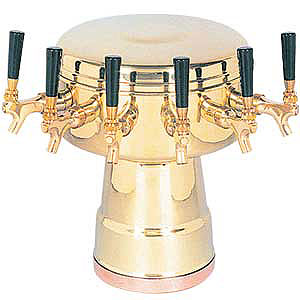 Photo of Brass 6-Faucet Mushroom Draft Beer Tower - 7-1/2 inch Column