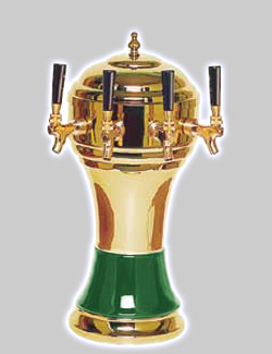 Photo of CT900-4BR Zeus Ceramic 4-Faucet Draft Beer Tower - Green w/ Brass Finish