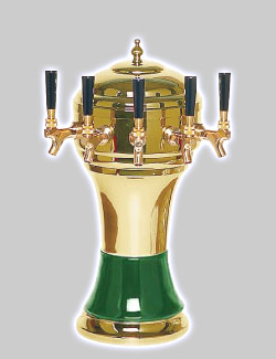 Photo of CT900-5BR Zeus Ceramic 5-Faucet Draft Beer Tower - Green w/ Brass Finish