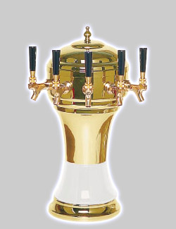Photo of CT901-5BR Zeus Ceramic 5-Faucet Draft Beer Tower - White w/ Brass Finish