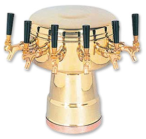 Photo of Polished Brass 6-Faucet Mushroom Draft Beer Tower