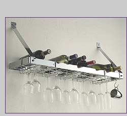 Photo of Rogar 8205 Wall Mounted Single-Tier Wine Glass & Bottle Rack - Bright Chrome