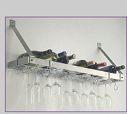 Photo of Rogar 8208 Wall Mounted Single-Tier Wine Glass & Bottle Rack - Brushed Stainless