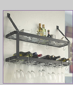 Photo of Rogar 8315 Wall Mounted Double-Tier Wine Glass & Bottle Rack - Black