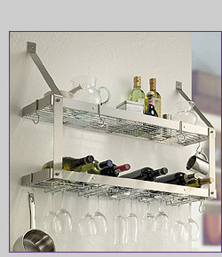 Photo of Rogar 8305 Wall Mounted Double-Tier Wine Glass & Bottle Rack - Bright Chrome