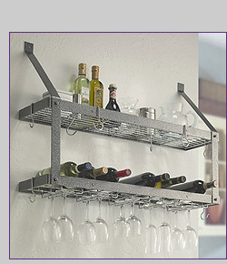 Photo of Rogar 8301 Wall Mounted Double-Tier Wine Glass & Bottle Rack - Hammered Steel