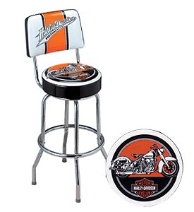 Photo of Harley-Davidson Swoosh & Motorcycle Bar Stool with Backrest