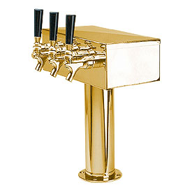 Photo of Polished PVD Brass 3 Inch Column Triple Faucet Air Cooled T Style  Draft Beer Tower 
