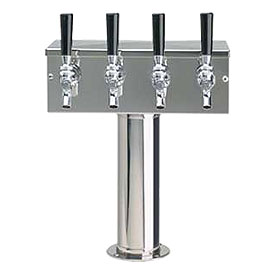 Photo of Polished Stainless Steel 3 Inch Column Four Faucet Air Cooled T Style  Draft Beer Tower 