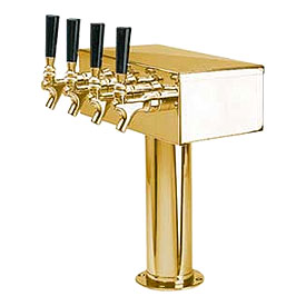 Photo of Polished PVD Brass 3 Inch Column Four Faucet Air Cooled T Style  Draft Beer Tower 