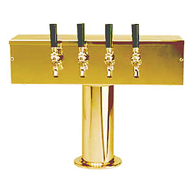 Photo of Polished PVD Brass 3 Inch Column Four Faucet Air Cooled T Style  Draft Beer Tower 