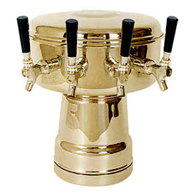 Photo of Polished Brass Four Faucet 7 1/2 Inch  Column Mushroom Draft Beer Tower 