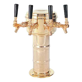 Photo of Polished Brass Four Faucet 4-Inch Column Mini Mushroom Draft Beer Tower 