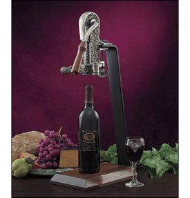 Enlarge Rogar 0850 Champion Wine Opener Set - Antique Pewter with Hardwood Base