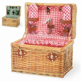 Enlarge Chardonnay Willow Picnic Basket - Hunter Green w/ Purple Grape Napkins