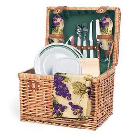 Enlarge Yellowstone Willow Picnic Basket - Hunter Green w/ Purple Grape Linens