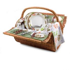 Enlarge Barrel Botanica Willow Picnic Basket - Hunter Green Lining w/ Purple Grape Linens