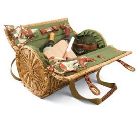 Enlarge Verona Wine & Cheese Barrel Basket - Pine Green w/ Nouveau Grape Napkins