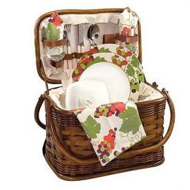 Enlarge Romance Bamboo & Rattan Picnic Basket for Two
