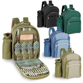 Enlarge Sorrento Insulated Picnic Backpack w/Wine Duffel - Cornflower Blue/Beige