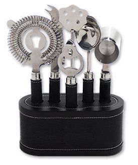 Enlarge Metrokane 7402 VIP Bar Tool Set - Black Leather