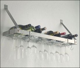 Enlarge Rogar 8208 Wall Mounted Single-Tier Wine Glass & Bottle Rack - Brushed Stainless