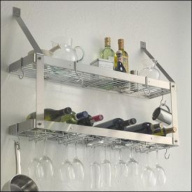 Enlarge Rogar 8308 Wall Mounted Double-Tier Wine Glass & Bottle Rack - Brushed Stainless