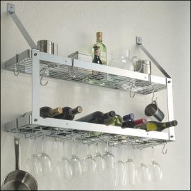 Enlarge Rogar 8305 Wall Mounted Double-Tier Wine Glass & Bottle Rack - Bright Chrome