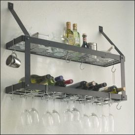 Enlarge Rogar 8315 Wall Mounted Double-Tier Wine Glass & Bottle Rack - Black