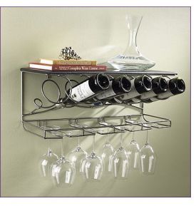 Enlarge Wrounght Iron Hanging Wine Glass & Bottle Rack