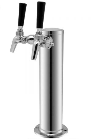 Photo of 12 inch Double Faucet Polished Stainless Steel Draft BeerTower w/ Perlick 650SS Stainless Faucets