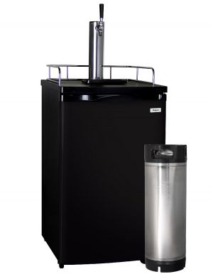 Photo of Kegco Home Brew Kegerator with Black Cabinet and Door with Keg